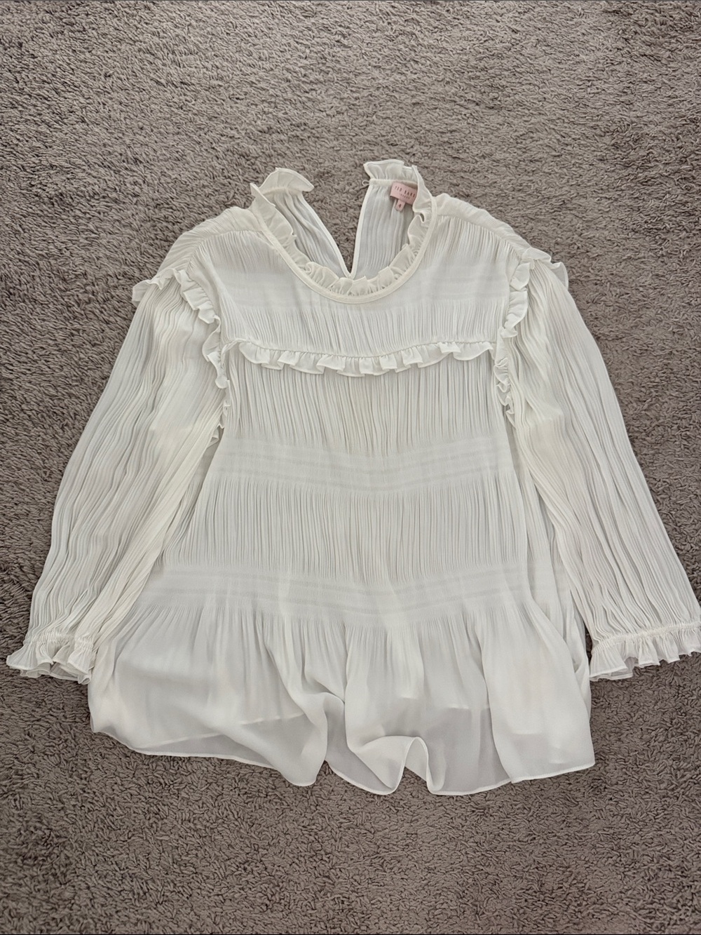 Ted Baker London Ivory Ruffle Pleated Long-Sleeve Blouse